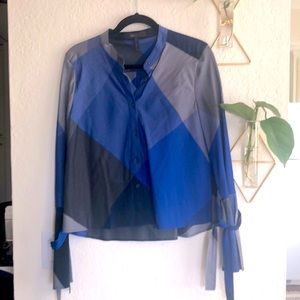 Blue Plaid Button-up Blouse